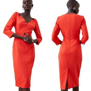 *NWT* Karen Millen Red "Forever" Structured Crepe Bar Belt Midi Dress - Size 4